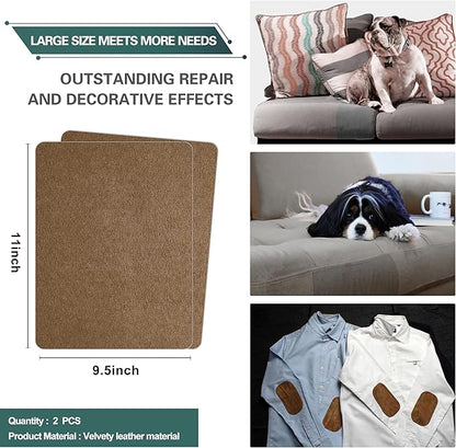 Azobur Couch Patch Repair Fabric,Microfiber Fabric, Self-Adhesive, for Sofa Repair and Upholstery, 2 Pieces, 9.5 x 11 inches (Brown)