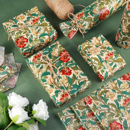 100 Sheet William Morris Tissue Paper, 20x14 inch Vintage Blue Green Floral Printed Wrapping Paper Seamless Print Botanical Flower Tissue Paper for Birthday Wedding Bridal Shower Tea Party DIY Craft