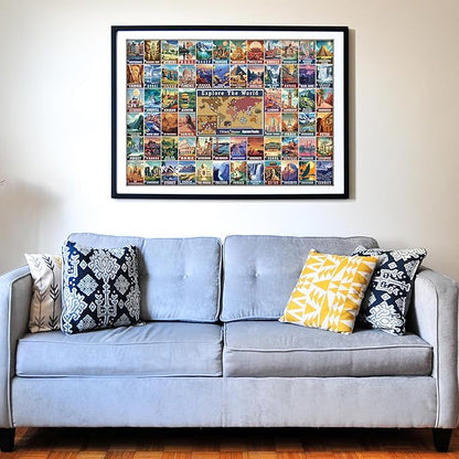 Think2Master Colorful Vintage World Travel Poster 500 pieces Large Format Jigsaw Puzzle for kids 12+, teens, adults & families. Great gift for people intent in traveling the World. Size: 26.8” X 18.9”