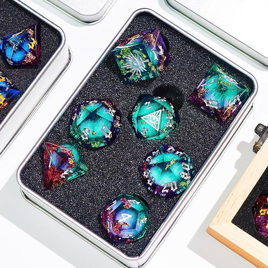 Third Mystery Eye Liquid Core DND Dice Set for Role Playing Games, 7 PCS Dungeons and Dragons Dice Set with Metal Box for D&D Gifts, RPG DND Starter Dice Set