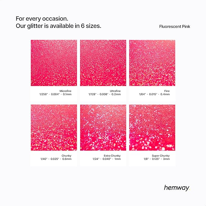 Hemway Polyurethane & Epoxy Resin Glitter 100g / 3.5oz Metallic Crystal Flake Additive for Flooring Jewelry Tumblers Glass Pigment - Ultrafine (1/128" 0.008" 0.2mm) - Fluorescent Pink