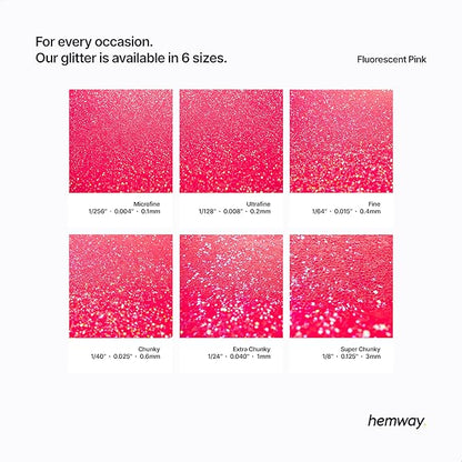 Hemway Polyurethane & Epoxy Resin Glitter 100g / 3.5oz Metallic Crystal Flake Additive for Flooring Jewelry Tumblers Glass Pigment - Microfine (1/256" 0.004" 0.1mm) - Fluorescent Pink