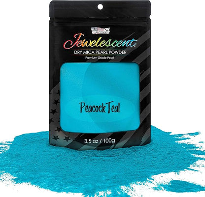 U.S. Art Supply Jewelescent Mica Pearl Pigment Powder, Peacock Teal 3.5 oz (100g) Pouch - Cosmetic Grade, Epoxy Resin Color Pigment, Mica Powder for Resin, Soap, Slime, Candle Dye, Art, Crafts