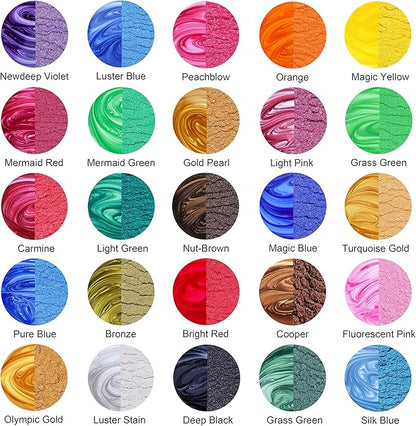 MTBJZJ Mica Powder for Resin, 25 Colors - 20g/Bottle of Epoxy Resin Color Pigment,for Candle Dye, Lip Gloss Pigment, Soap Making, Slime Colorant, Paint, Bath Bombs,Nail Polish and Eye Shadow