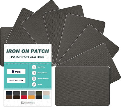 Iron on Patches for Clothes, 8 Pieces Patches for Cloth, 100% Cotton Fabric Patches for Clothing, Bag, Hat Repair, Clothing Repair Decorating Kit 3.7" by 4.9" (9.5 cm x 12.5 cm, Grey)