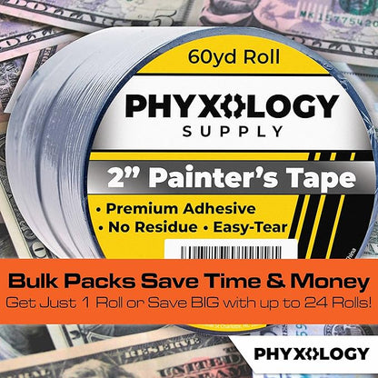 No-Residue 2 Inch, 60 Yard Blue Painters Tape 1 Pk. Easy-Tear, Pro-Grade Removable Masking Tape Great for Home, Office, Commercial Contractor. Clean, Drip-Free Painting w/Wide Crepe Paper Rolls