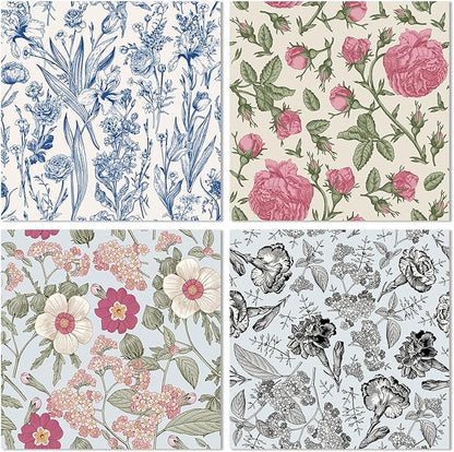 24 Sheets 12 Designs Scrapbook Paper Pad,6"×6” Single-Sided Decopodge Craft Cardstock Paper, Christmas Scrapbooking DIY Decorative Background Cardmaking Supplies.Flowers