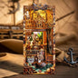 3D Wood Puzzle Book Nook Kit, Pirate Bookshelf Insert with LED Lights, DIY Pirate Miniature Bookend Décor for Display, Unique Craft Gift for Adults and Teens (New World)