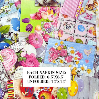 Mystery Pack Decoupage Paper Napkins, 20-ct Assorted Surprise Napkins, Decorative Napkins Easter for Art Craft Junk Journal, 20 Different Designs
