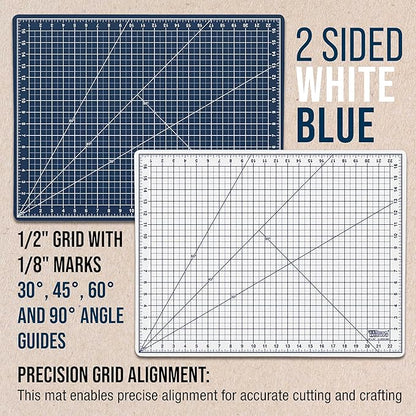 U.S. Art Supply 18" x 24" Self-Healing Cutting Mat 5-Ply - Double-Sided White/Blue Craft Mat, Non-Slip Cutting Mats for Crafts, Sewing, Quilting, Scrapbooking