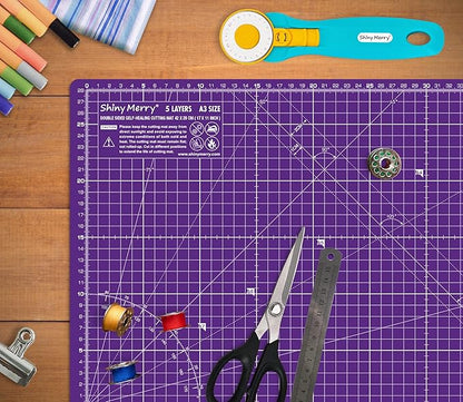 Self Healing Cutting Mat A3 12"x18" – Double Sided 5-Ply Craft Mat for Sewing, Quilting, Fabric, Scrapbooking – Pink/Purple