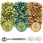 Yoption 360Pcs Wax Seal Beads, Metallic Antique Gold and Green Mix Sealing Wax Beads with 2Pcs Tea Candles and Spoon for Gift, Invitation, Envelope