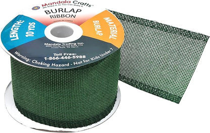 Mandala Crafts Green Burlap Ribbon 2.5 Inches Wide Jute Ribbons for Crafts - 20 Yds Roll Rustic Burlap Wrap Trim Ribbons for Wreaths Bows Wedding Party Decoration
