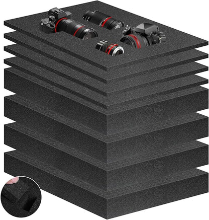 Eunice 4Pcs 16 x 12 x 0.4 Inch Polyurethane Foam Sheets & 4Pcs 16 x 12 x 2 Inch Cuttable Foam Inserts for Cases, Packing Foam Pads for Tool Box, Camera Storage and Crafts