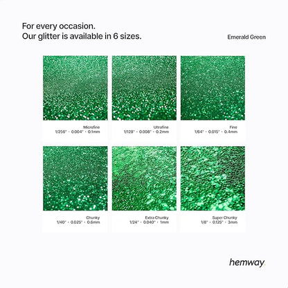 Hemway Polyurethane & Epoxy Resin Glitter 100g / 3.5oz Metallic Crystal Flake Additive for Flooring Jewelry Tumblers Glass Pigment - Chunky (1/40" 0.025" 0.6mm) - Emerald Green