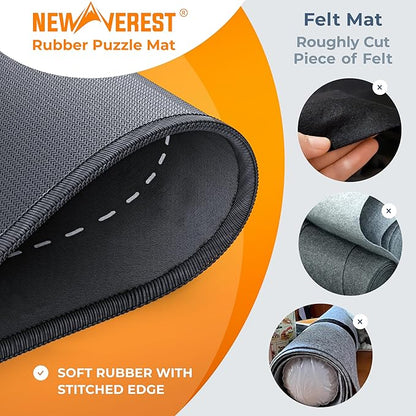 Newverest Jigsaw Puzzle Mat Roll Up, Saver Pad 55” x 35.5” Portable Keeper Up to 3000 Pieces with Non-Slip Rubber Bottom and Polyester Top + 3 Puzzle Sorting Trays, Travel-Friendly Storage Bag