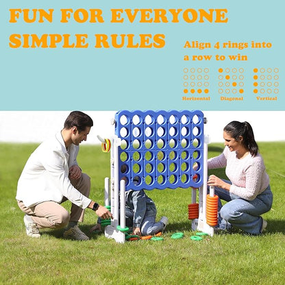 SDADI Height-Adjustable Giant 4-in-a-Row Game, 2-in-1 Jumbo 4-to-Score & Ring Toss Set, Indoor/Outdoor Yard Party Toy for Kids, Adults & Family, White