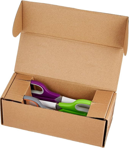 Amazon Basics Stainless Steel Scissors for Office, Crafts, Multipurpose, Sharp, Comfort Grip, PVD Coated, 3 Pack, Multicolor