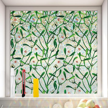 Window Privacy Film Stain Glass Window Film Rainbow Window Film Window clings Non-Adhesive Reusable Decorative for Room (Mistletoe Rainbow, 45.2 x 78.7 in)