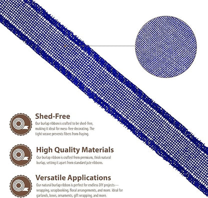 Mandala Crafts Royal Blue Burlap Ribbon 1 Inch Wide Jute Ribbons for Crafts - 20 Yds Roll Rustic Burlap Wrap Trim Ribbons for Wreaths Bows Wedding Party Decoration