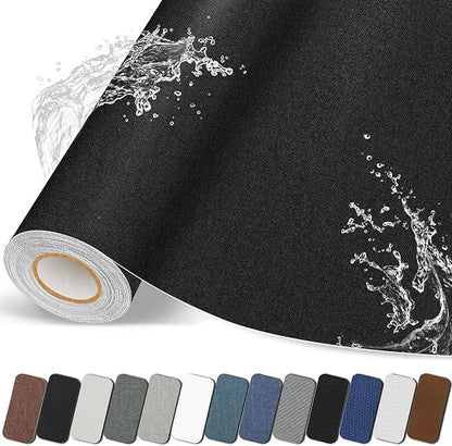 Fabric Repair Patches, 17X158 inch Linen Self-Adhesive Fabric Repair Tape, Strong Sticky Linen Patch for Sofas, Tote Bags, Clothing, Car Seats, Furniture（Black, 17X158 inch）