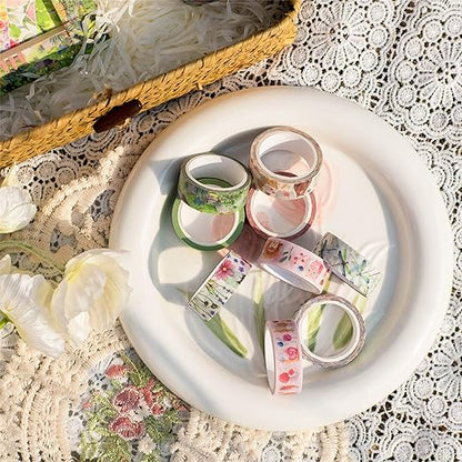 YUBBAEX 10 Rolls Four Seasons Washi Tape Set Green Grass Flowers Masking Decorative Tapes (Spring)