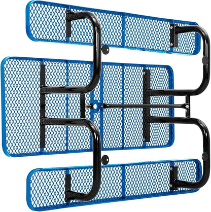 Global Industrial 6’L Rectangular Picnic Table, Expanded Metal, Blue Thermoplastic Coating, Attached Benches, 1-1/2” Umbrella Pole Hole, Outdoor-Rated, 1000 lb Capacity, 72” x 30” Tabletop