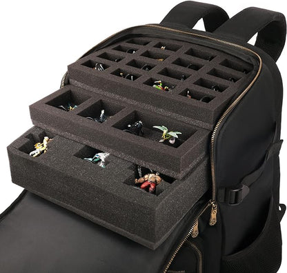 ENHANCE DnD Backpack - RPG DM Bag for Dungeons and Dragons - Travel DnD Bag Organizer fits 6-8 Books Upright, 18" Laptop/DM Screen Slot, Miniature Storage Foam Trays, Accessories Pockets, Map Strap
