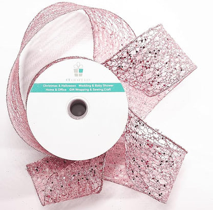 CT CRAFT LLC Sparkling Glitter Mesh Wired Ribbon 2.5" x 10 Yards Rose Gold for Christmas Home Decor Bow Gift Wrapping DIY Crafts Wreath