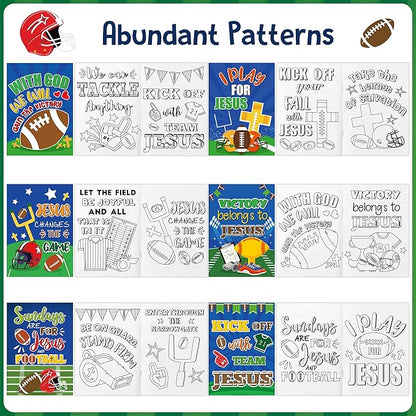 JAPBOR Football Coloring Books for Kids - 24PCS Mini Christian Themed Color Book Bulk Party Favors, Religious Jesus Bible Small Colour Pages for Sunday School Church Classroom Drawing Painting Games