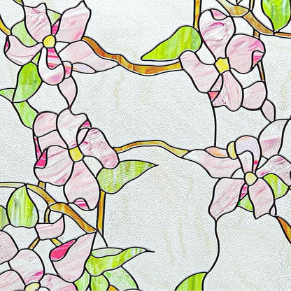3D Stained Glass Window Film, Decorative Window Privacy Film for Bathroom,Front Door,Home, Sun Blocking Heat Control,Static Cling,23.6inch x 35.4inch Pink sprigs
