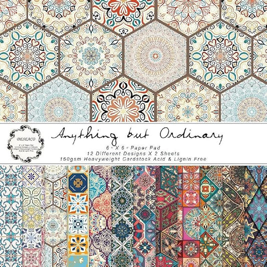 Groovy Boho Tribal Scrapbook Pad – 24 Bohemian Sheets for Scrapbooking, Junk Journals, Collage, Decoupage, Card Making & Mixed Media, 6x6 Single-Sided Craft Paper