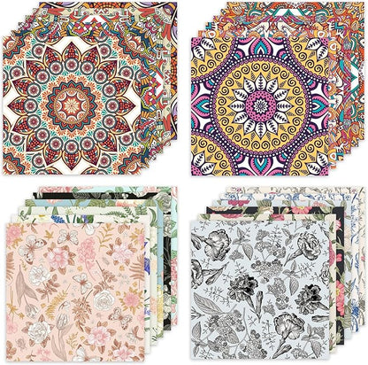 48 Sheets 24 Designs Scrapbook Paper Pad, 6"×6" Single-Sided Decopodge Craft Cardstock Paper,Scrapbooking DIY Decorative Background Cardmaking Supplies.Datura&Flowers
