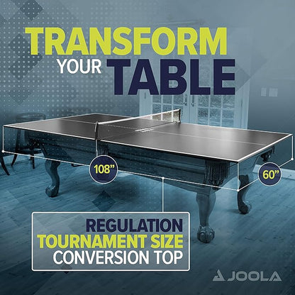 JOOLA Ping Pong Conversion Top with Net Set for Billiard and Pool Tables - Regulation Top Converts Billiards into Ping Pong Table - Includes Foam Padding for Protection - Steel Frame Option