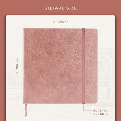 Beechmore Books Square Sketchbook – 8x8 Premium Vegan Leather Bound Large Sketch Book Hardcover with 156 Thick 160gsm Perforated Ivory Pages, Blank Sketch Pad, Gift Boxed Back Pocket, Ribbon Bookmark