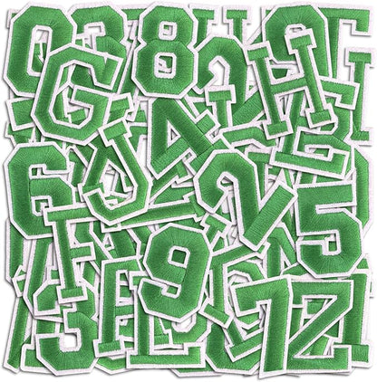 Letter and Number Iron On Patches, A-Z Alphabet and Numbers 0-9 Embroidery Applique Patch, DIY Decorative Heat Press Patches for Clothing Jeans Jackets Backpacks Hats (Green 72 Pcs)