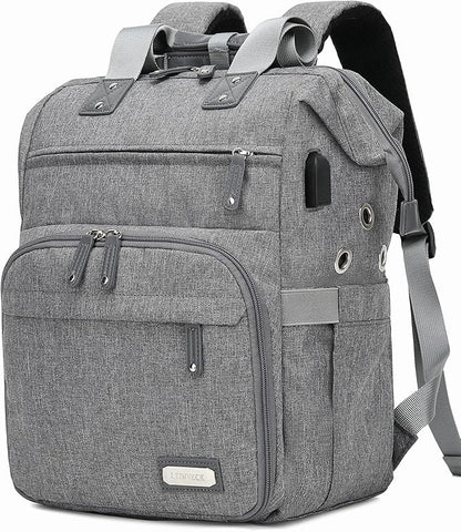 Knitting Bag Backpack Yarn Storage Organizer Travel Bag with USB Charging Port, Large Tote Bag Holder Case for Knitting Needles, Crochet Hooks, Accessories, Grey