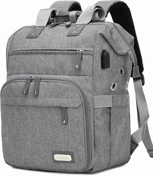 Knitting Bag Backpack Yarn Storage Organizer Travel Bag with USB Charging Port, Large Tote Bag Holder Case for Knitting Needles, Crochet Hooks, Accessories, Grey
