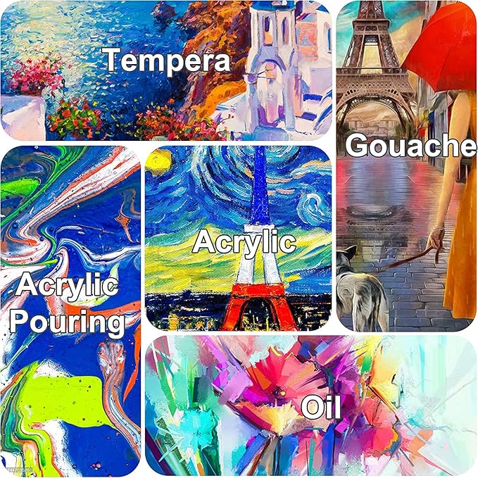 Stretched Canvases for Painting 16x16 Inch 4-Pack, 10 oz Triple Primed Acid-Free 100% Cotton Blank Canvas, Square Canvas for Oil Paint Acrylics Pouring & Wet Art Media, Pour Painting