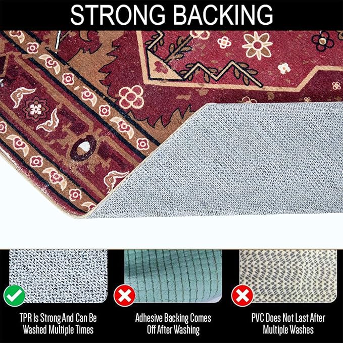 Tribal Rugs Washable Summer Tropical 3x5 Throw Carpet Wine Red Traditional Boho Vintage Oriental Rug for Bedroom Kitchen Living Room Indoor Entryway