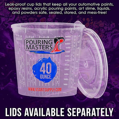 Pouring Masters 40 Ounce (1200ml) Graduated Plastic Mixing Cups (Box of 24) - Paint Mixing Cups for Epoxy Resin, Art, Kitchen, Baking - Measurements in OZ and ML, 4 Different Measuring Ratios 1:1