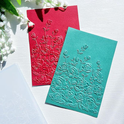 NZJ 3D Texured Spring Flower Rose Bloom Plastic Embossing Folders for Card Making Scrapbooking and Other Paper Crafts