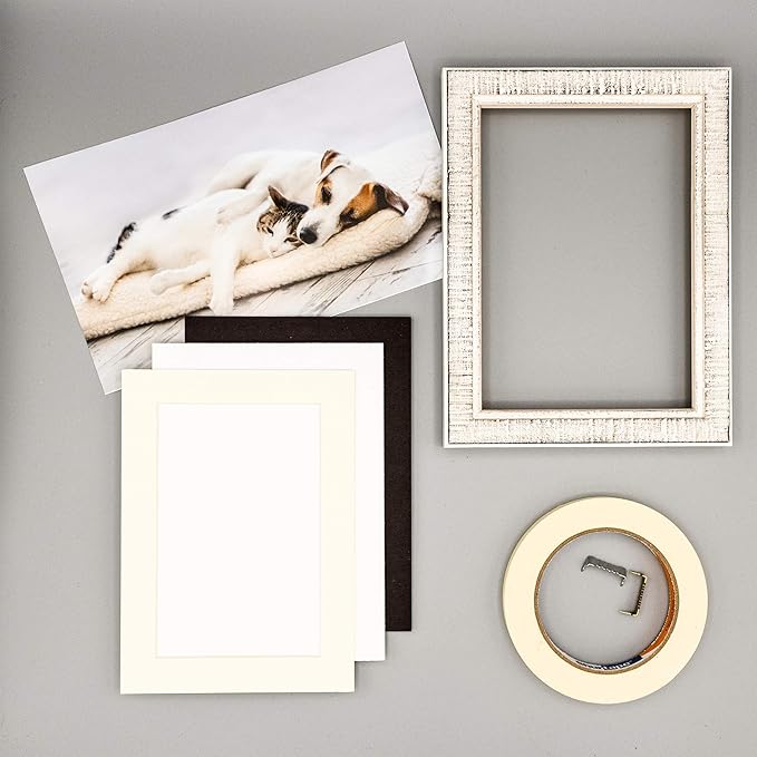 5.5x8.5 Mat for 8.5x11 Frame - Precut Mat Board Acid-Free Textured Cream 5.5x8.5 Photo Matte For a 8.5x11 Picture Frame, Matboard for Family Photos, Show Kits, Art, Picture Framing, Pack of 10 Mats