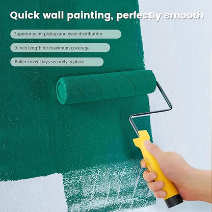 VOOMEY 9 Inch Foot-Operated Paint Tray，Paint Roller Frame,12 Pcs Paint Tray Liner with 4 Set Paint Roller Trays，House Painting Supplies