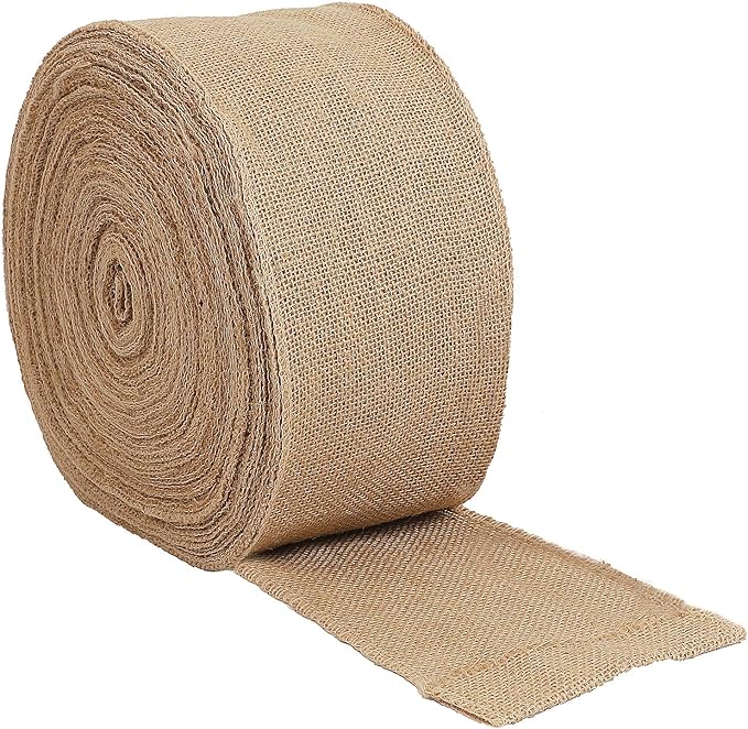 KINJOEK 6 Inch Wide 11 Yards Burlap Ribbon, Natural Jute Fabric Ribbon Crafts Ribbon for Christmas Wedding Gifts Burlap Fabric DIY for Decoration