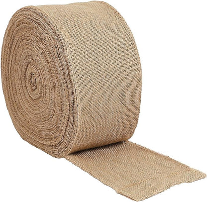 KINJOEK 5 Inch Wide 27 Yards Burlap Ribbon, Natural Jute Fabric Ribbon, Crafts Ribbon for Christmas, Wedding, Gifts, Burlap Fabric DIY, Ribbon for Decoration,