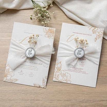 PONATIA Silver Wax Seal Stickers -50pcs Eucalyptus Self- Adhesive Wedding Seal Stickers, Perfect for Invitation Cards, Envelopes, Christmas Cards, Gift Wrapping, Party Decor