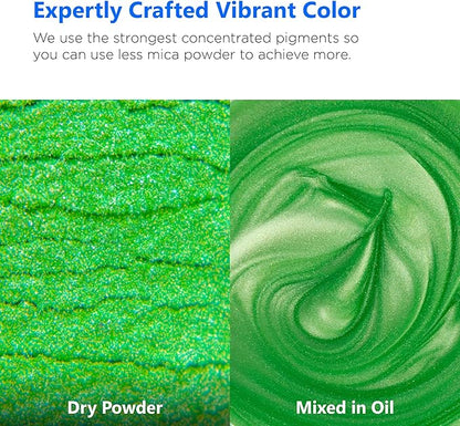 Rolio Premium Green Mica Powder - Parakeet Green (100G / 3.5 oz) - 1 Jar of Pigment Powder for Epoxy Resin, Dye, Soap Making, Nail Polish, Paint, Candle Making, Bath Bombs, Slime