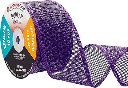 Mandala Crafts Purple Burlap Ribbon 2 Inches Wide Jute Ribbons for Crafts - 20 Yds Roll Rustic Burlap Wrap Trim Ribbons for Wreaths Bows Wedding Party Decoration