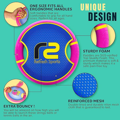 Fun Bouncy Paddle & Stringy Ball Toss & Catch Game - Easy to Use for Kids All Ages - Soft Foam Design for Safe Play Indoors or Outdoors - Also Works as Flying Disc - Great Gift Idea for Boys & Girls